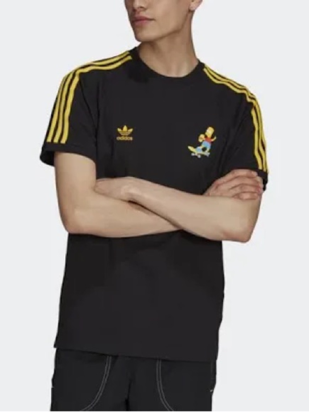 adidas Black Tee with Yellow Stripe & Bart Simpson Skate Graphic - Picture 2 of 7